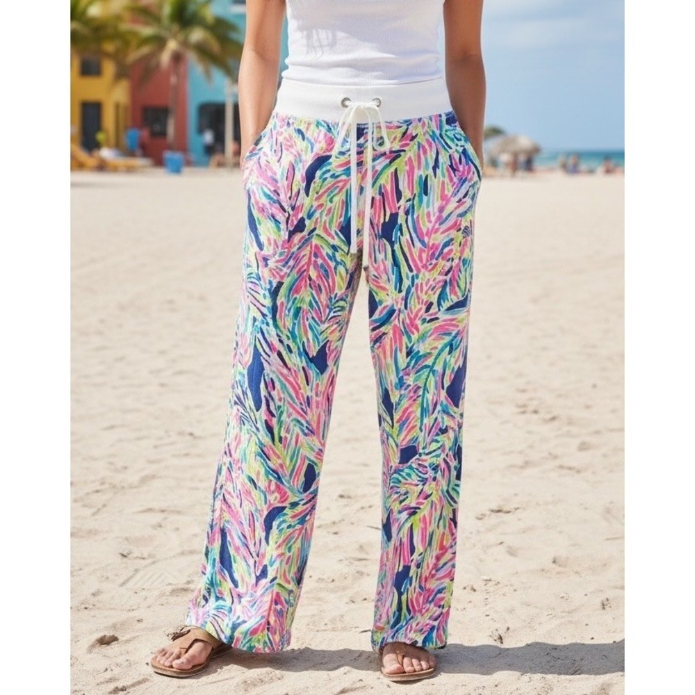 Lilly Pulitzer Pallozza Pants beach size XS X Small Indigo Palm Reader Flaw